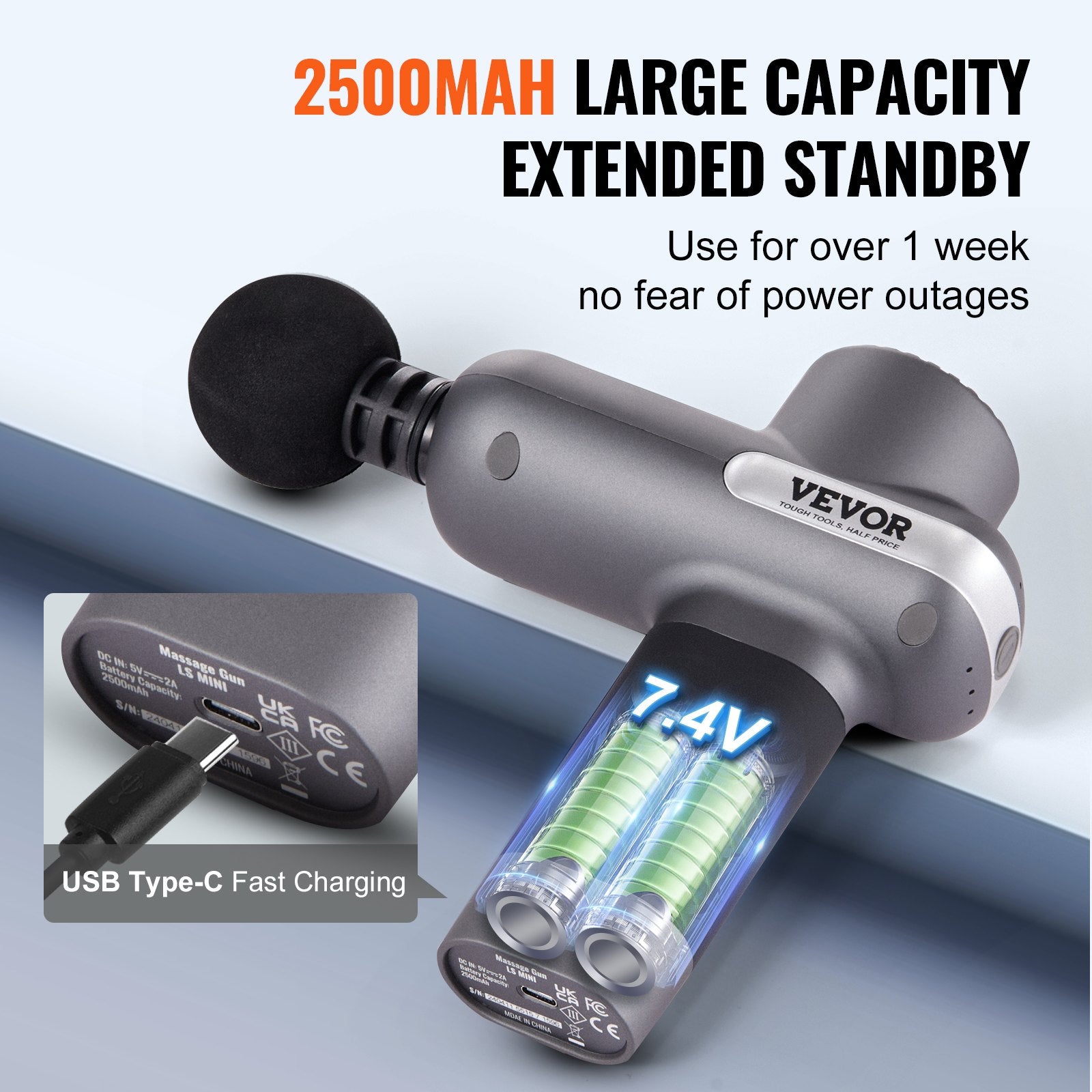 Deep tissue massage gun with 5 speed levels and 6 massage heads