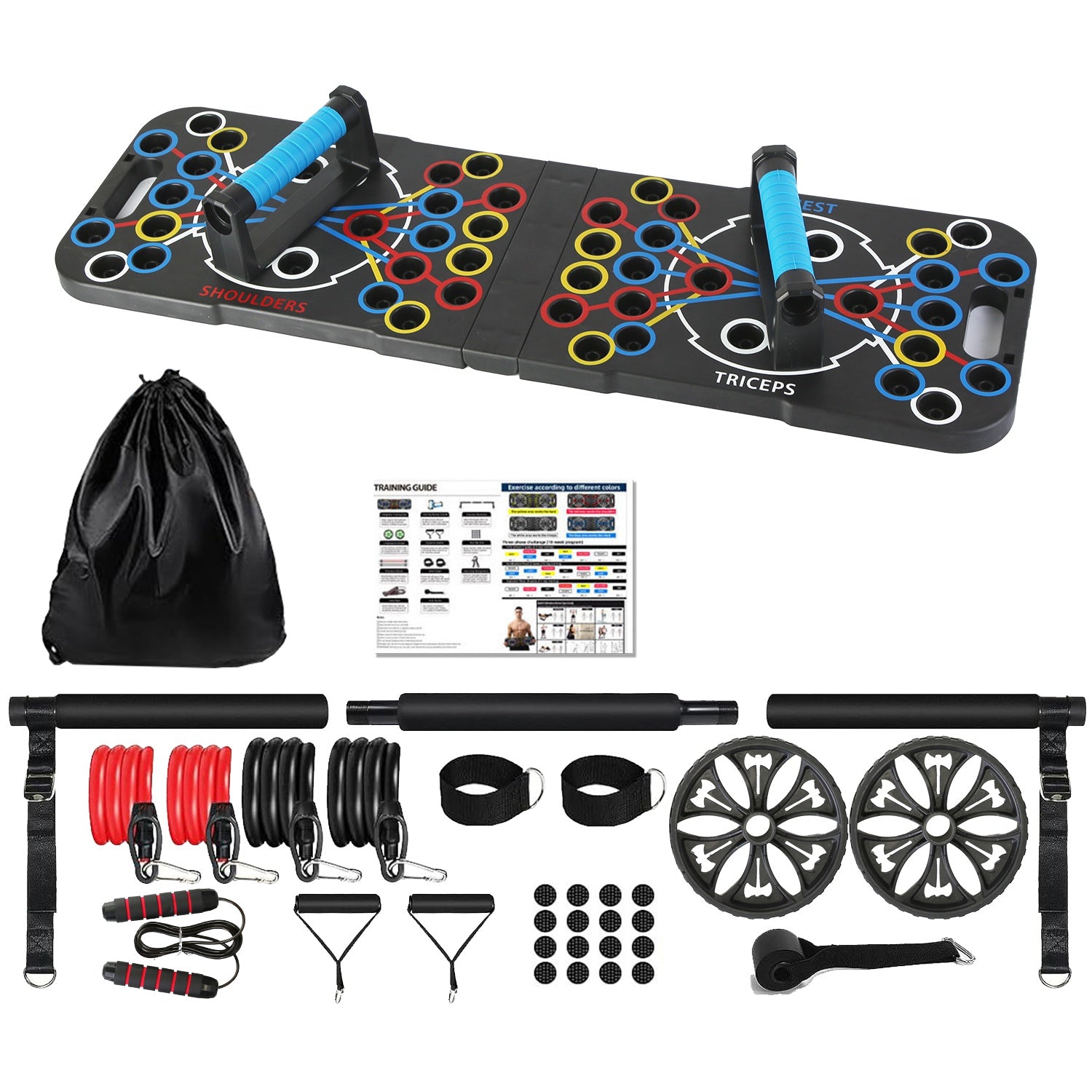 Push up board with all accessories displayed