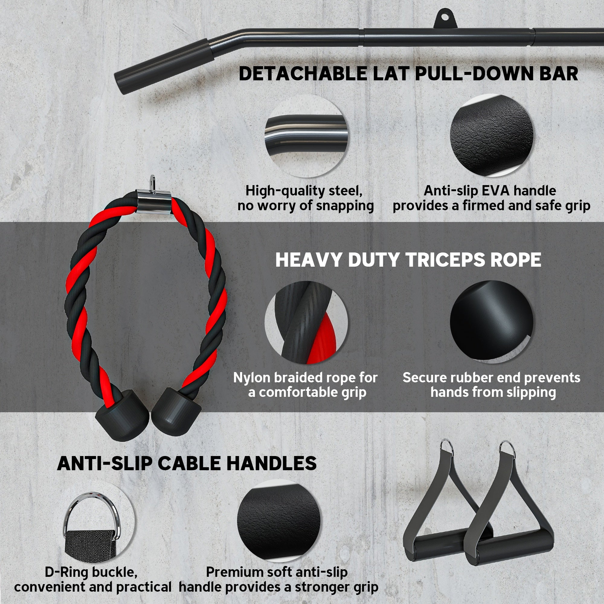 Cable pulley system for LAT pull down workouts