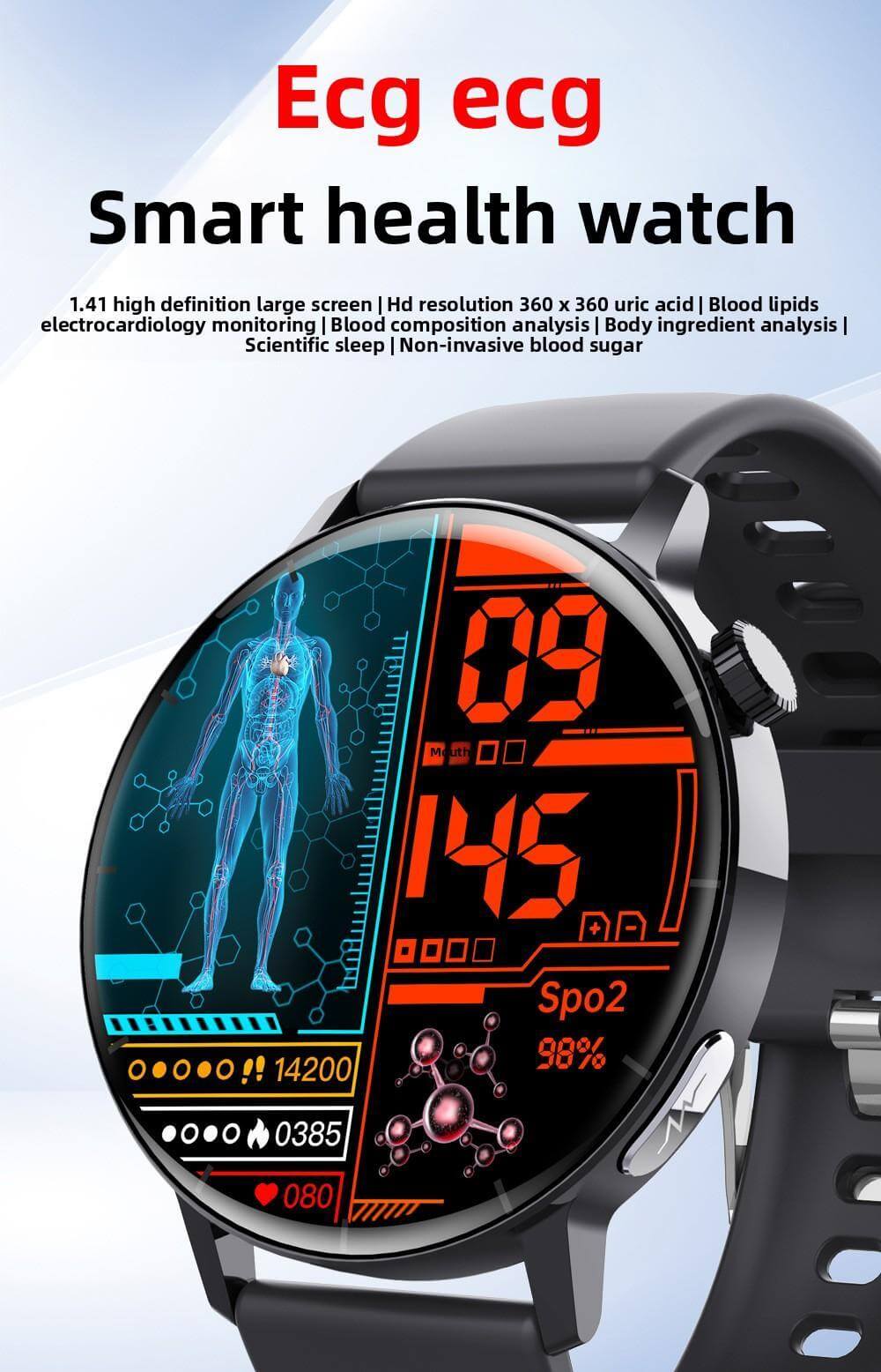 Fitness tracker smartwatch 1.41 inch HD display close-up