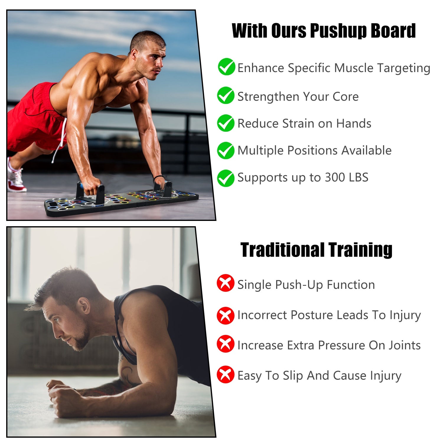 Color-coded push up board with 15 fitness accessories