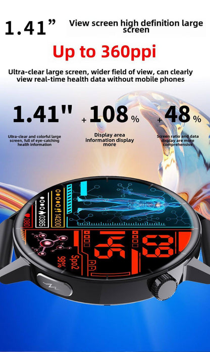 Fitness tracker smartwatch 1.41 inch HD display close-up