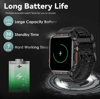 Outdoor smartwatch square display showing fitness tracking interface