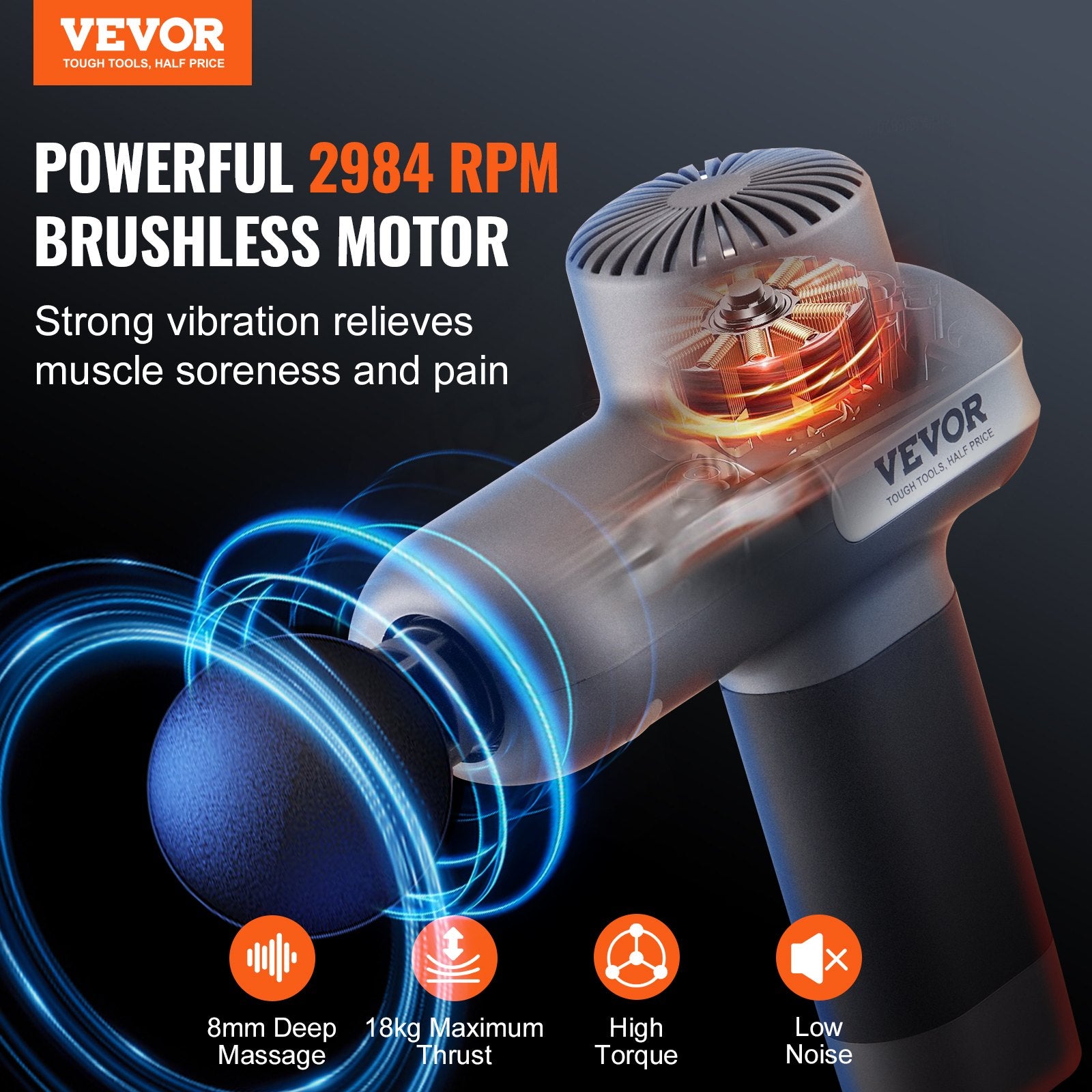 Deep tissue massage gun with 6 interchangeable massage heads
