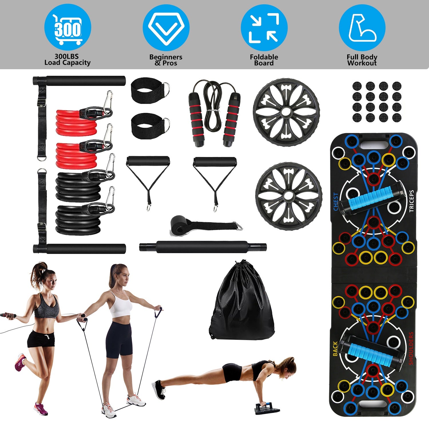 Push up board resistance band training setup