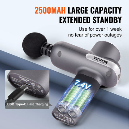 Deep tissue massage gun with 5 speed levels and 6 massage heads