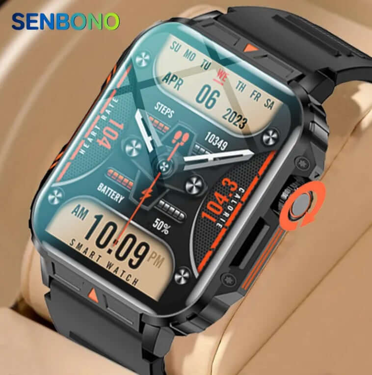 Waterproof outdoor smartwatch with square display for men