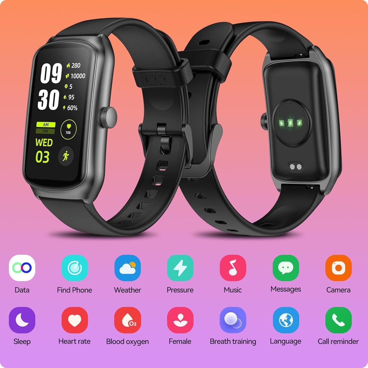 Fitness Smartwatch AMOLED screen showing health data
