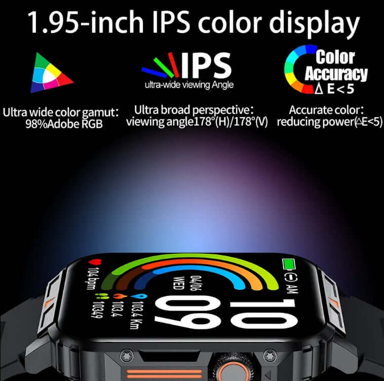 Square display outdoor smartwatch compatible with iOS and Android