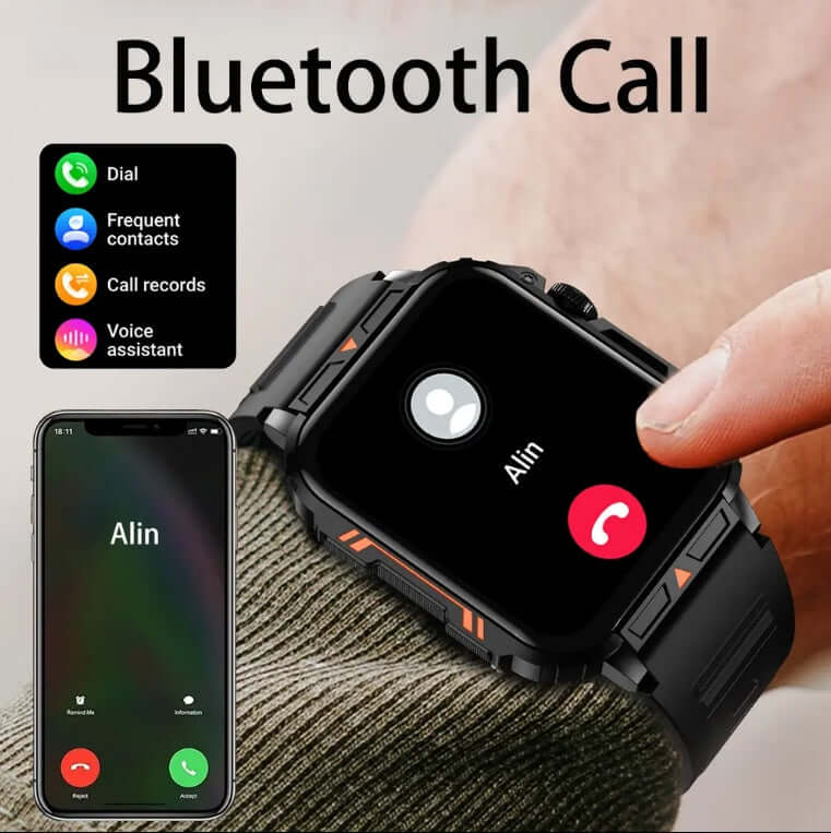 Outdoor smartwatch showing call answering function