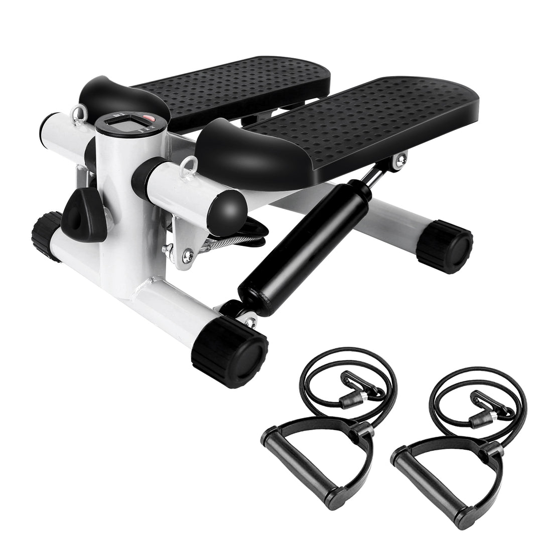 Mini stepper with resistance bands - side angle view