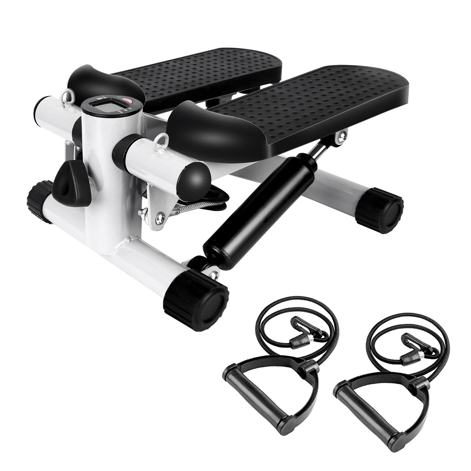Mini stepper with resistance bands - side angle view