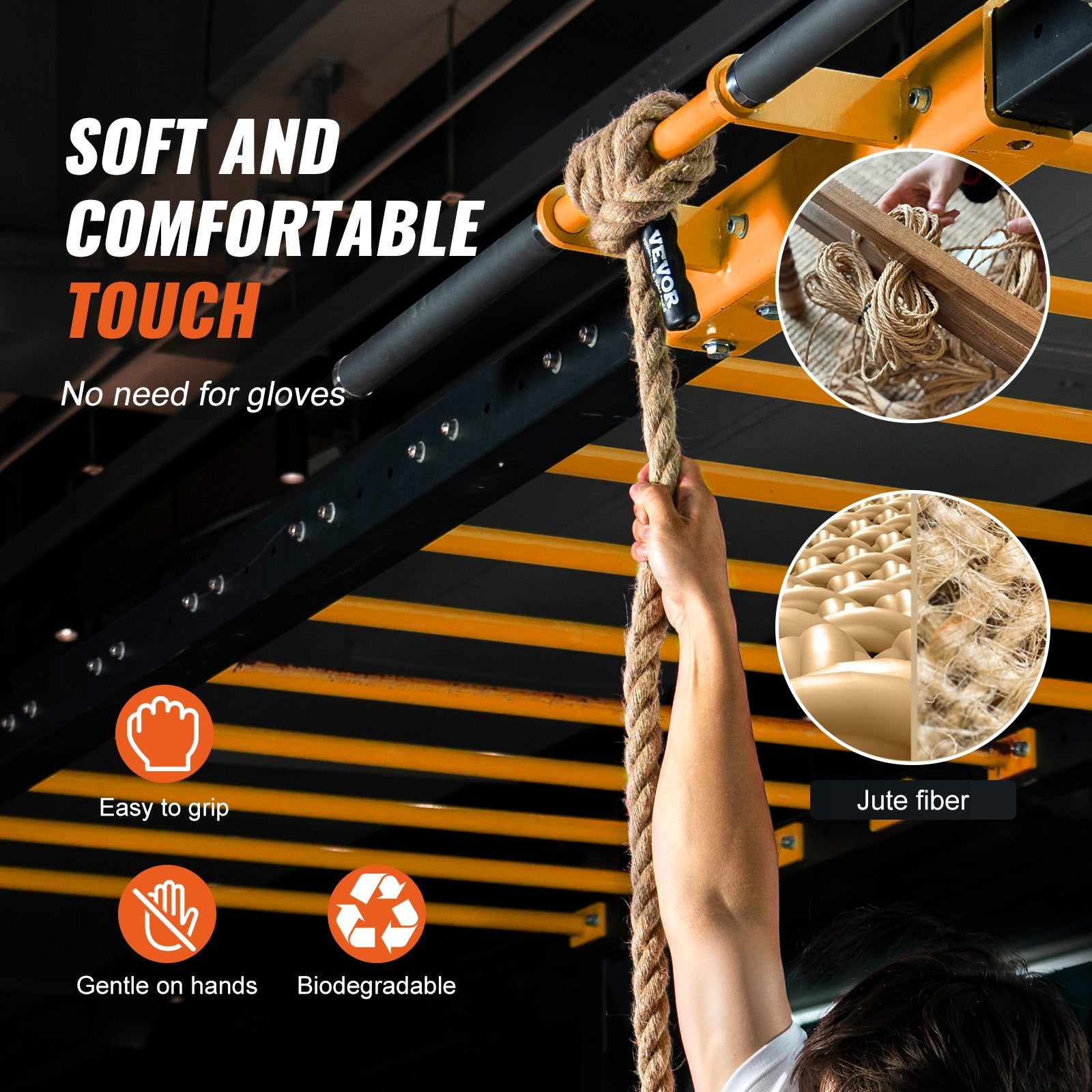 Gym climbing rope workout exercise in use