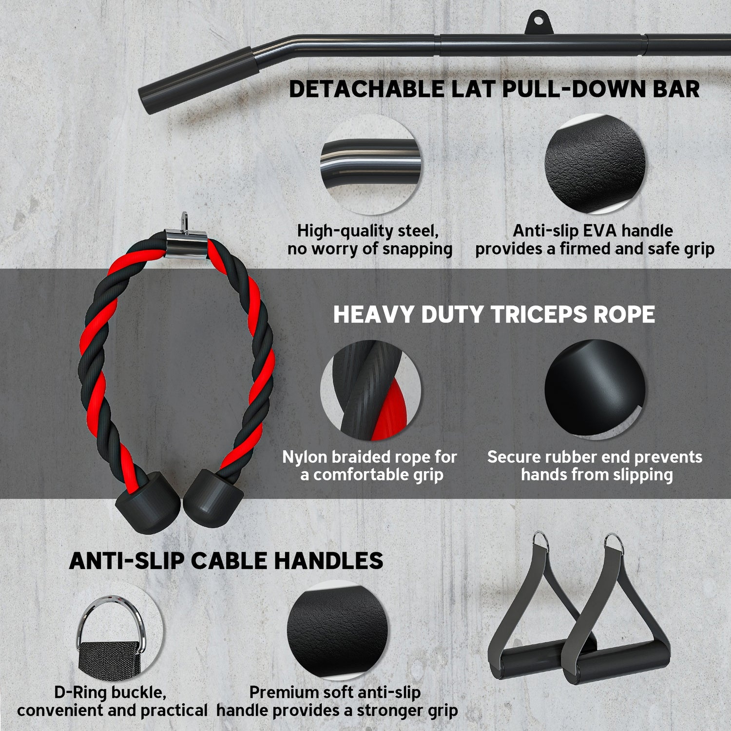 Cable pulley system for LAT pull down workouts