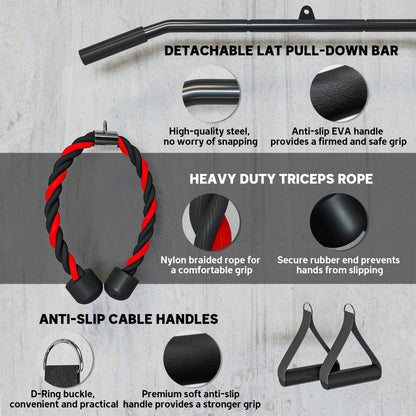 Cable pulley system for LAT pull down workouts