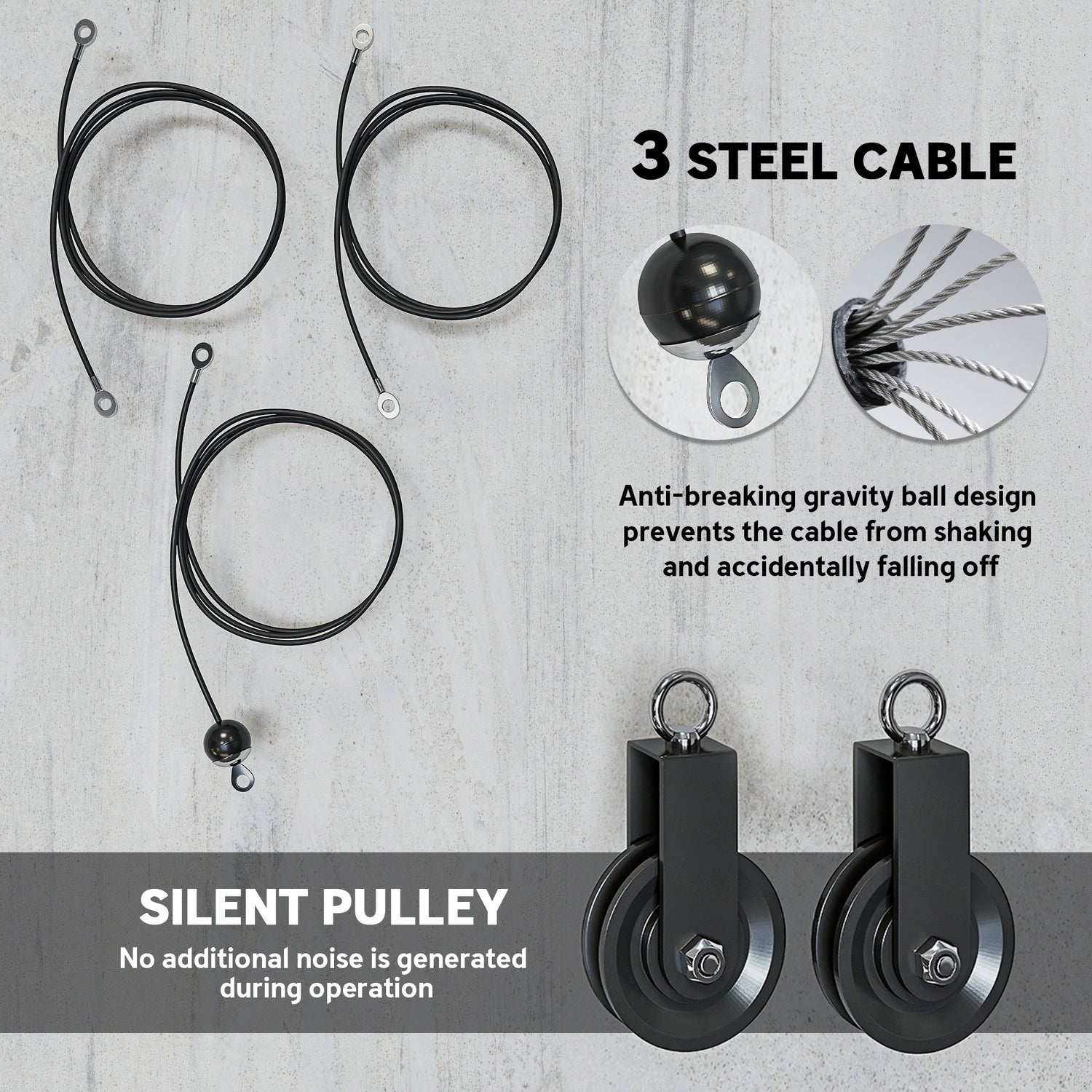 Cable pulley system dual silent pulley design