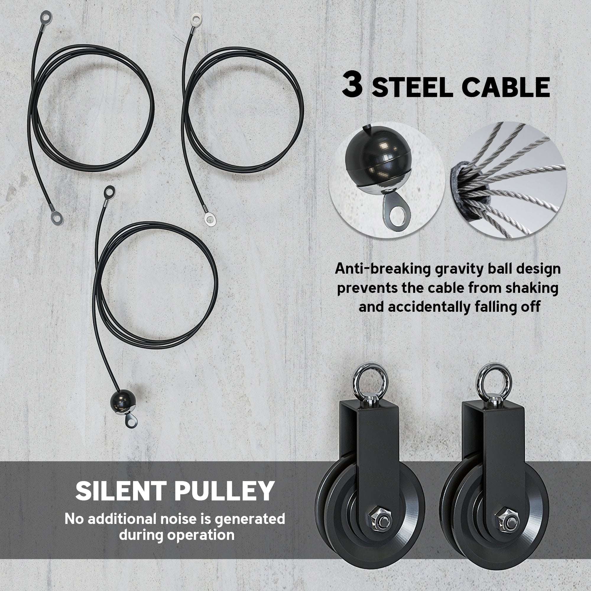 Cable pulley system dual silent pulley design