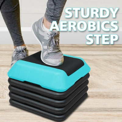 Step platform adjustable with 4 risers and 5 height levels
