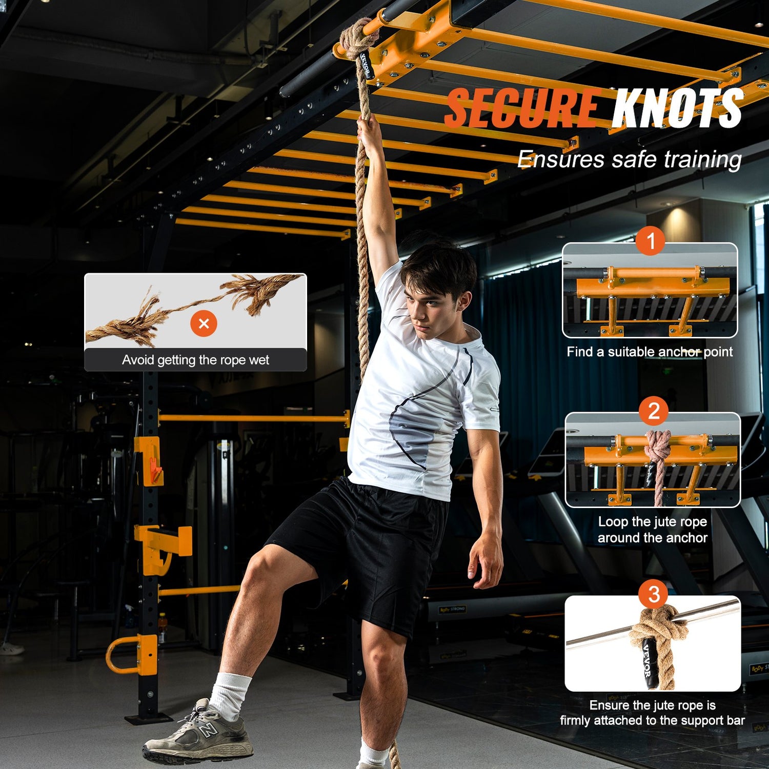 Gym climbing rope CrossFit fitness training setup"
