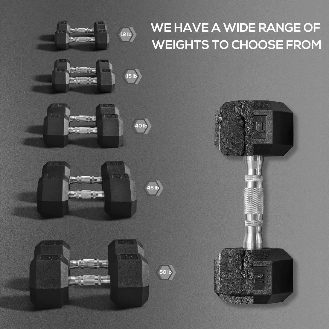 Hex dumbbell set with non-slip handles close-up