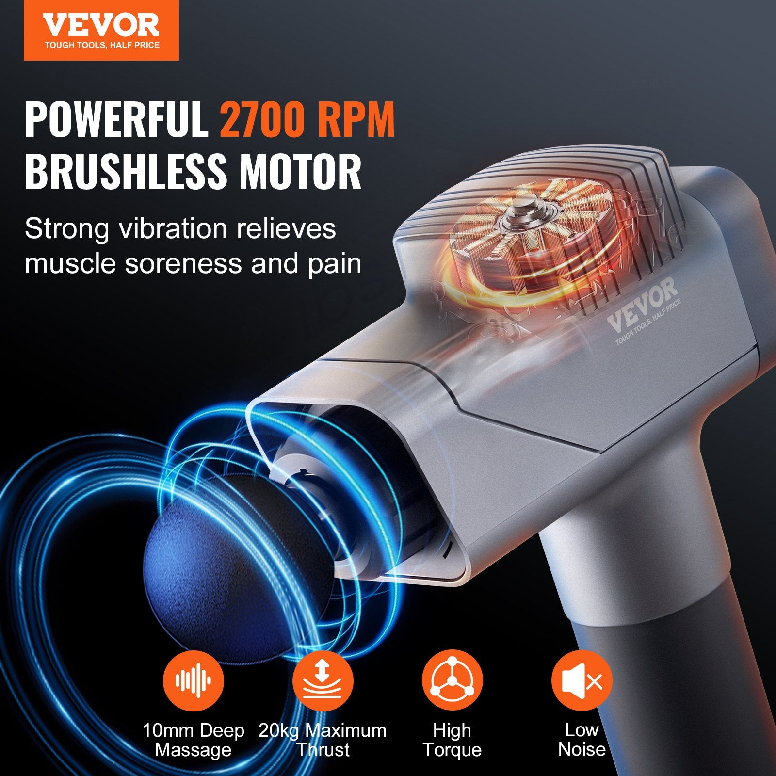 Powerful deep tissue massage gun showing 8 speed settings