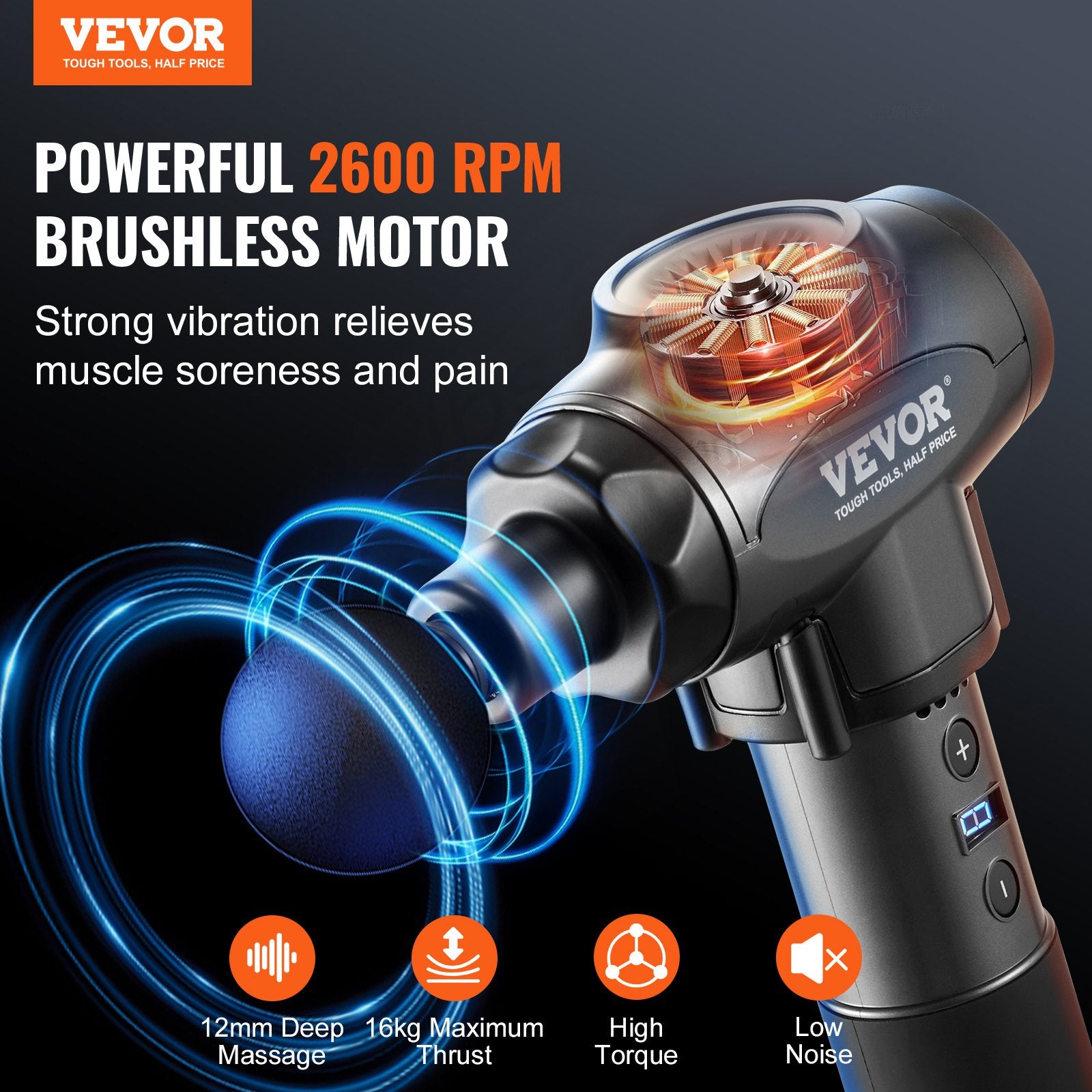 Powerful deep tissue massage gun showing 9 speed settings